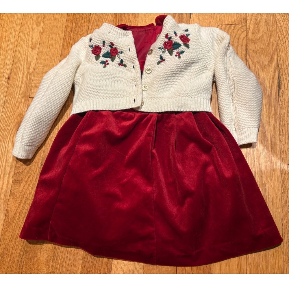 Tommy Bahama 24M Red Velvet Dress & Embroidered Cream Cardigan Holiday Set